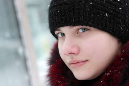 Portrait of teen outdoor in winter, Russiaの写真素材