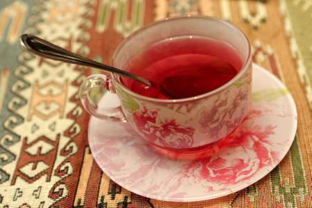 The cup of red tea in cafe, Yerevan, Armeniaの写真素材