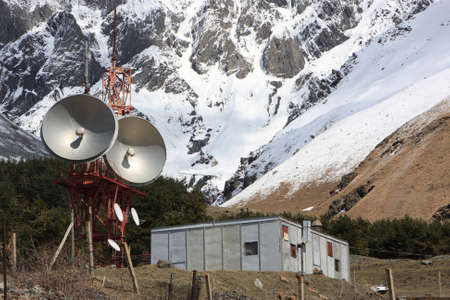 Microwave tower in the Caucasus mountains, Georgiaの写真素材