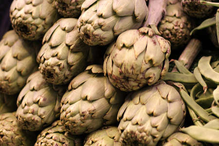 Artichokes at La Boqueria market in Barcelona, Spainの写真素材