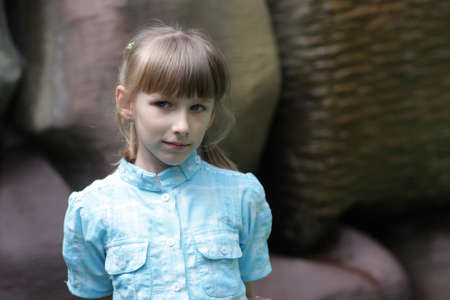 Portrait of shy teen at summer, outdoorの写真素材