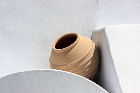 Empty clay pot as decoration, Santorini, Firaの写真素材
