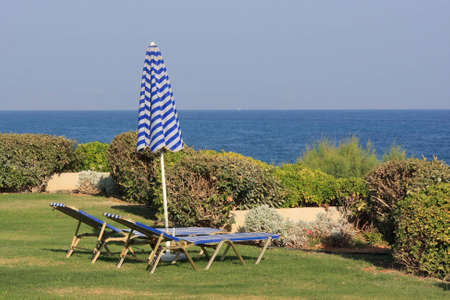 Empty summer resort ashore Mediterranean Sea, Creteの写真素材