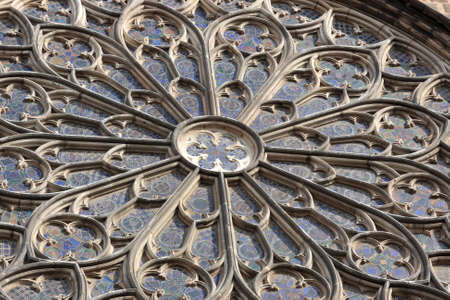 Window of Catholic cathedral at gothic quarter of Barcelona