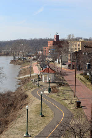 View of Marietta from bridge in spring, USA, Ohioの写真素材