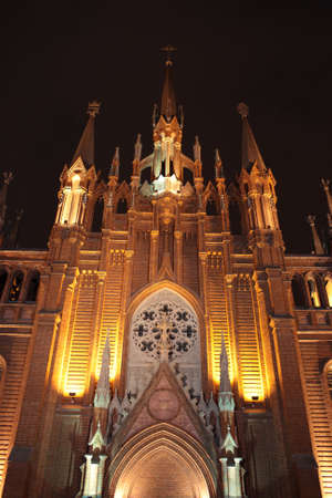 The catholic Cathedral at night, Moscow, Russiaの写真素材
