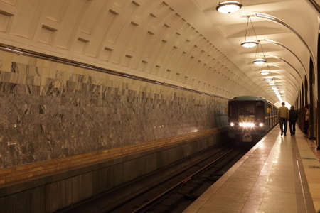 The arriving subway train in Moscow, Russia The arriving subway train in Moscow, Russia