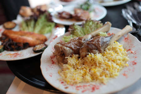 Legs of Lamb with rice in the restaurant