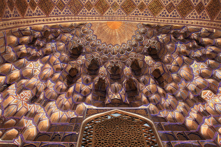 Fragment of dome Guri Amir. It is a mausoleum of the Asian conqueror Tamerlane in Samarkand, Uzbekistanのeditorial素材