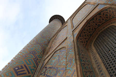 Minaret of Madrasa of Ulugh Beg in Samarkand, Uzbekistanの写真素材