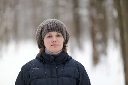 The woman posing outdoor in winter, Russia