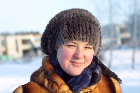 Portrait of woman outdoor in winter, Siberia, Russiaの写真素材