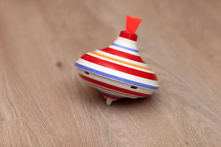 The striped whirligig is lying on a parquetの写真素材