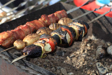 Preparation of vegetables on a skewer grillの写真素材