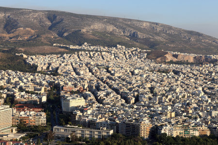 City view of Athens from mount Lycabettus in summer, Greeceのeditorial素材