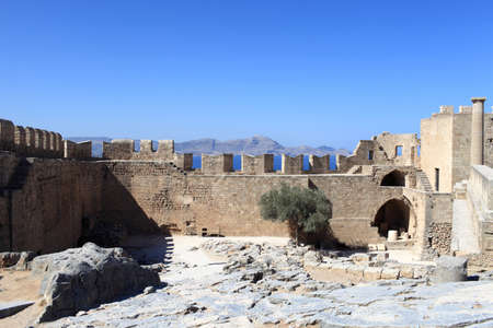 Part of wall of Lindos Acropolis, Rhodes island, Greeceの写真素材