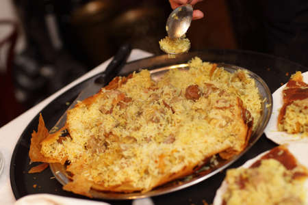 Azerbaijani pilaf on a tray at the restaurant