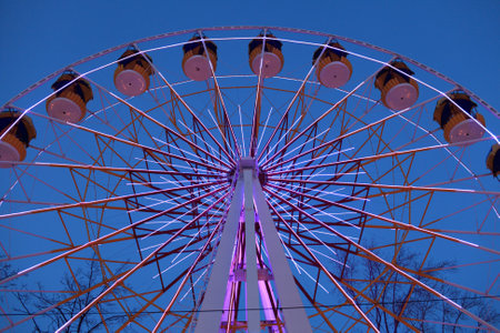 Side of Ferris Wheel at night in Tyumen, Russiaのeditorial素材