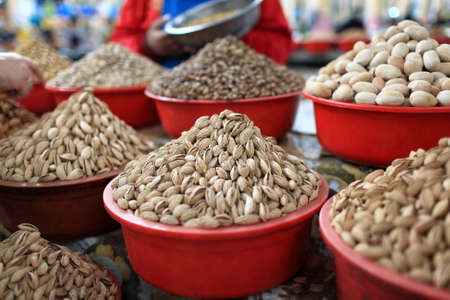 The almond with shell at a Khujand market, Tajikistan