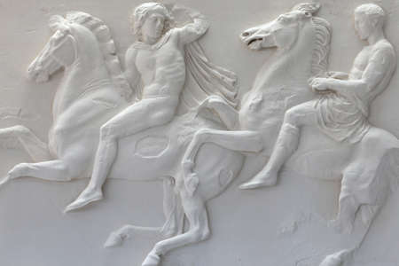 Fragment of Parthenon Frieze of Acropolis, Athens, Greeceの写真素材