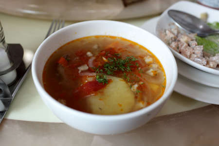 The shurbo soup in a tajik restaurantの写真素材