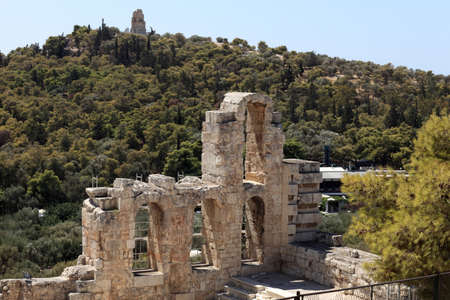 Details of wall of Odeon of Herodes Atticus is located on the south slope of the Acropolis of Athens, Greeceの写真素材