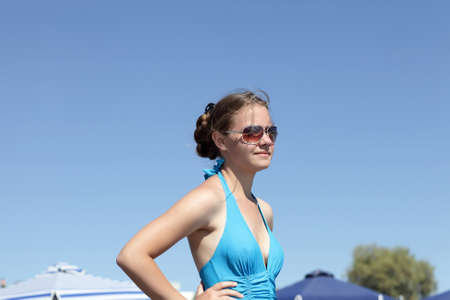 Portrait of teenager on a beach, Rhodes, Greeceの写真素材