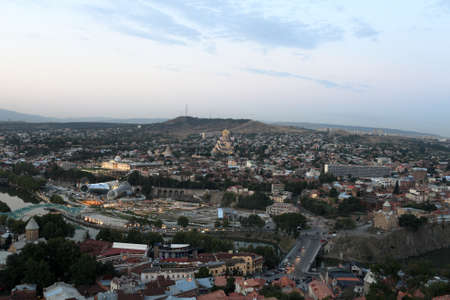 Landscape of Tbilisi from Mtatsminda hill at night in summer, Georgia