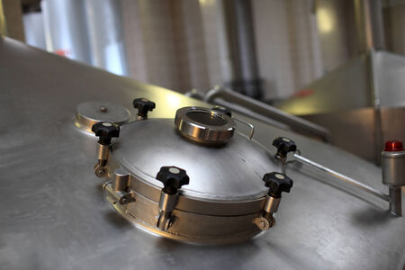 Details of stainless fermentation vat of a breweryの写真素材