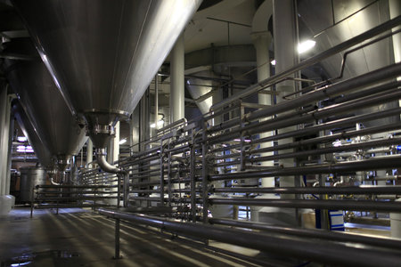 Pipes of brewery at a fermentation department