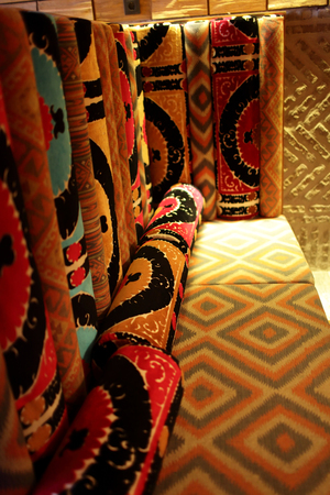 Roll pillow on couch in an uzbek restaurantの写真素材