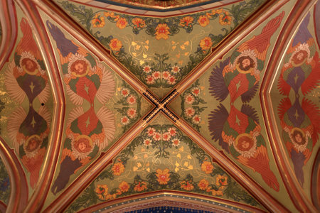Patterned ceiling of St Peter and St Paul basilica in Vysehrad fortress in Prague, Czech Republicのeditorial素材