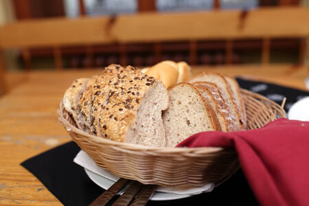Bread in basket on the table in a czech restaurant