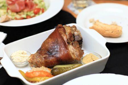 Roasted pork knee in a czech restaurant, Pragueの写真素材
