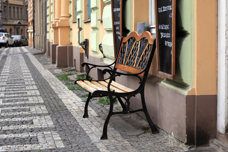 The bench near restaurant in Prague, Czech republicの写真素材