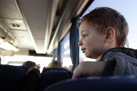 Portrait of a boy in the busの写真素材