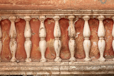 Details of the old red ruined wall as backgroundの写真素材