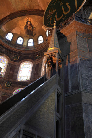 The minbar of Hagia Sophia. It is a Greek Orthodox church, later an imperial mosque, and now a museum in Istanbul, Turkeyのeditorial素材