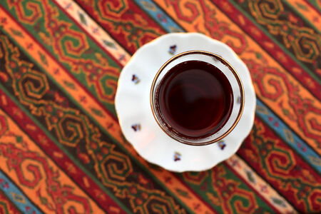 Arabic tea on a table in a turkish cafeの写真素材