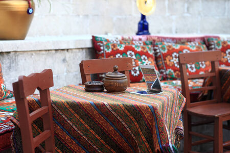 Interior of an empty asian cafe, Istanbulの写真素材