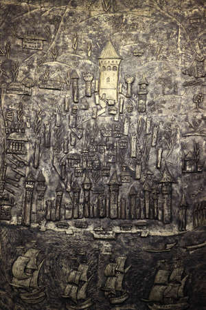 The old engraving in Galata Tower, Istanbulの写真素材