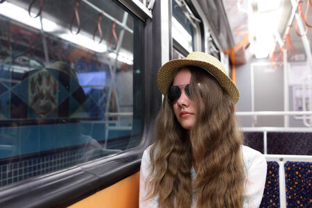 Portrait of tourist in subway train, Istanbul
