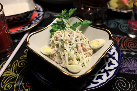 Salad with beef and vegetables in the uzbek restaurantの写真素材