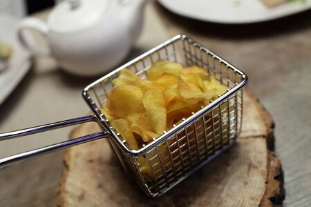 The chips in a basket at the pub