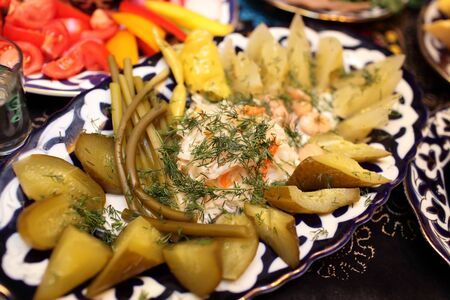 Plate with pickles in the asian restaurantの写真素材