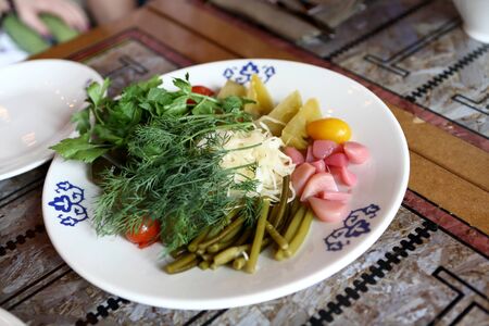 Plate with pickled vegetables in the russian restaurantの写真素材