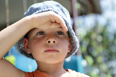 Portrait of a boy in the park in summerの写真素材