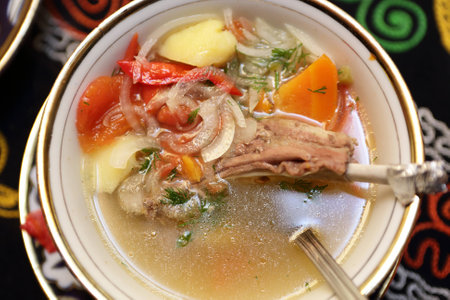 Plate with shurpa on an asian restaurantの写真素材