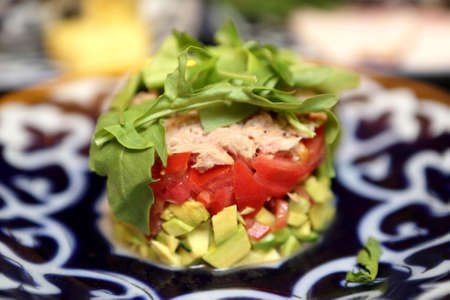 Plate with tuna salad in an asian restaurant