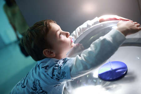 Portrait of a child in a labの写真素材